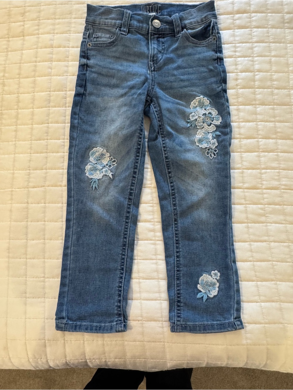 Justice Girls Blue Floral Embroidered Skinny Jeans